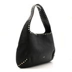 Grained Calfskin Large Rockstud Hobo Black
