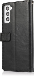 SAHARA - Bundle: Folio Black Leather Wallet Case with Tempered Glass Screen and Camera Protector - Samsung Galaxy S23