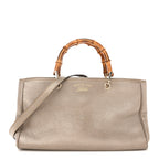 Metallic Pebbled Calfskin Medium Bamboo Shopper Tote Golden Beige