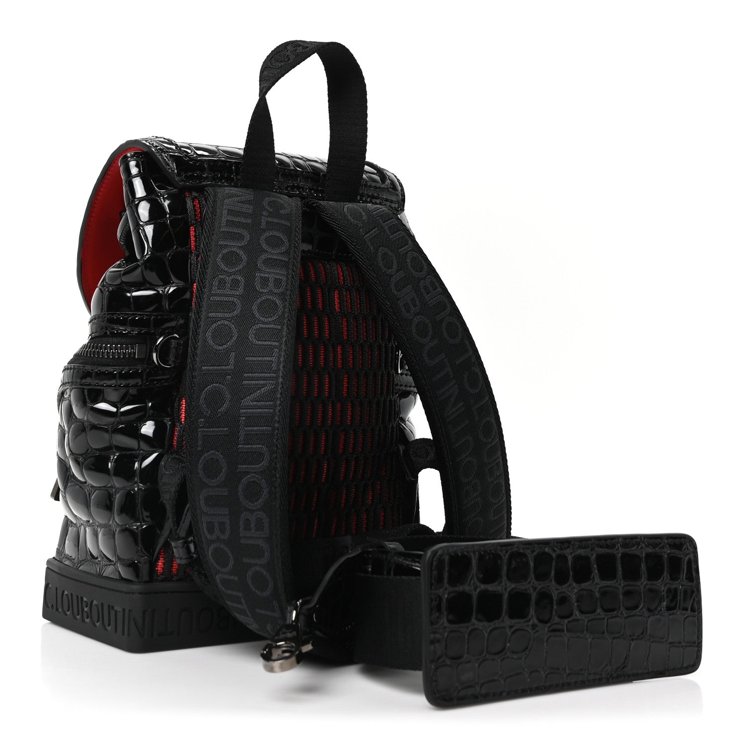 Calfskin Alligator Embossed Small Explorafunk Backpack Black