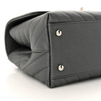 Metallic Caviar Chevron Quilted Small Coco Handle Flap Dark Silver