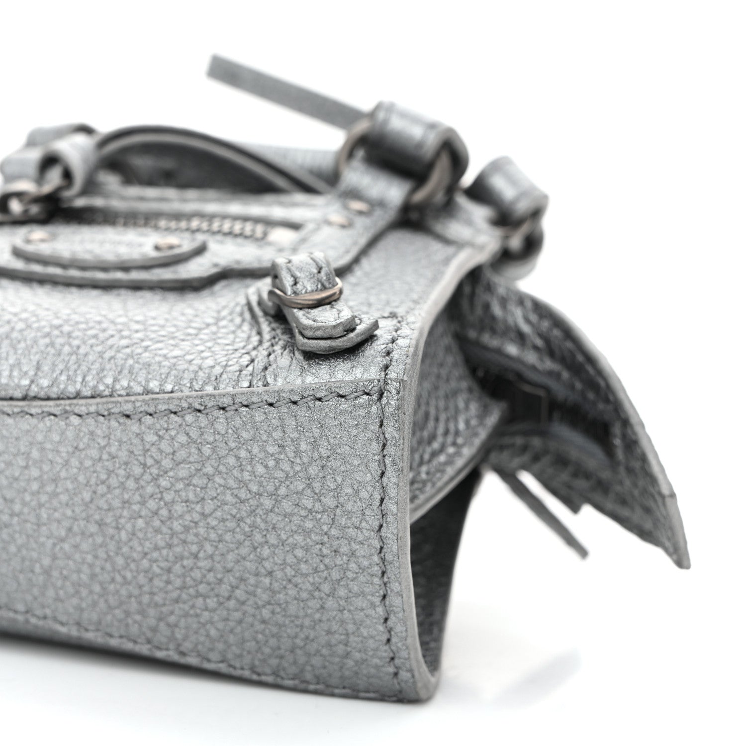Metallic Grained Calfskin Neo Classic Hardware Super Nano City Crossbody Silver