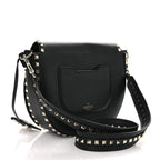 Grained Calfskin Rockstud Saddle Bag Black