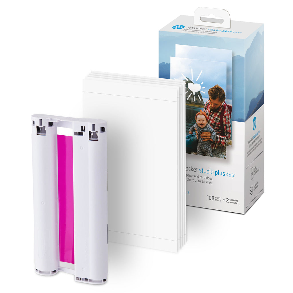 HP Sprocket Studio Plus 4 x 6” Photo Paper and Cartridges (Includes 108 Sheets and 2 Cartridges)
