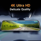 4K UHD 9.66" Mirror Front and Rear Dual Dash Camera Voice Control, Night Vision Touch Screen Waterproof Back Camera, 150 degreesWide Angle Monitoring Range with 64G SD Card