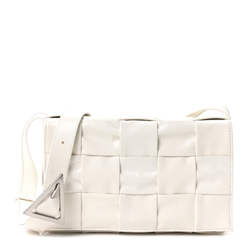 Patent Maxi Intrecciato Cassette Crossbody Bag White