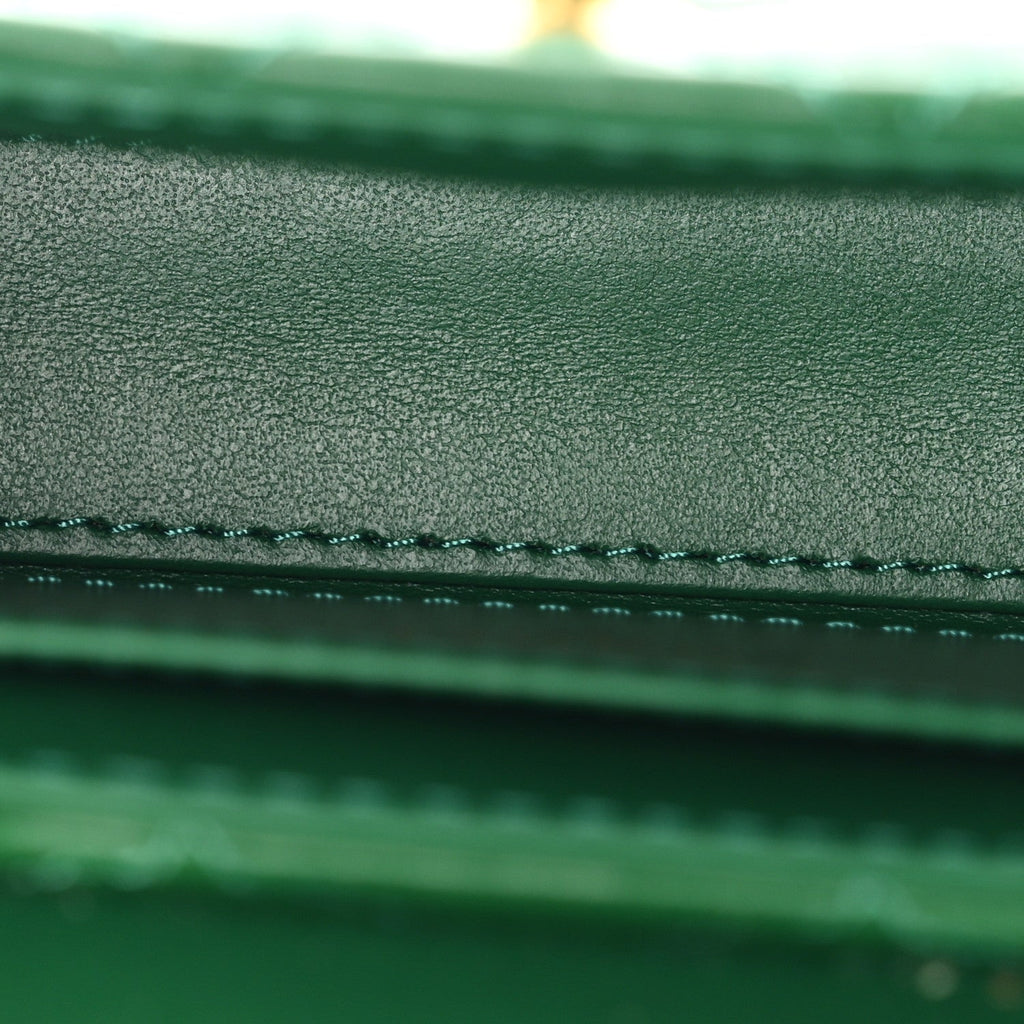 Shiny Aged Calfskin Quilted Mini Nano Kelly Shopper Green