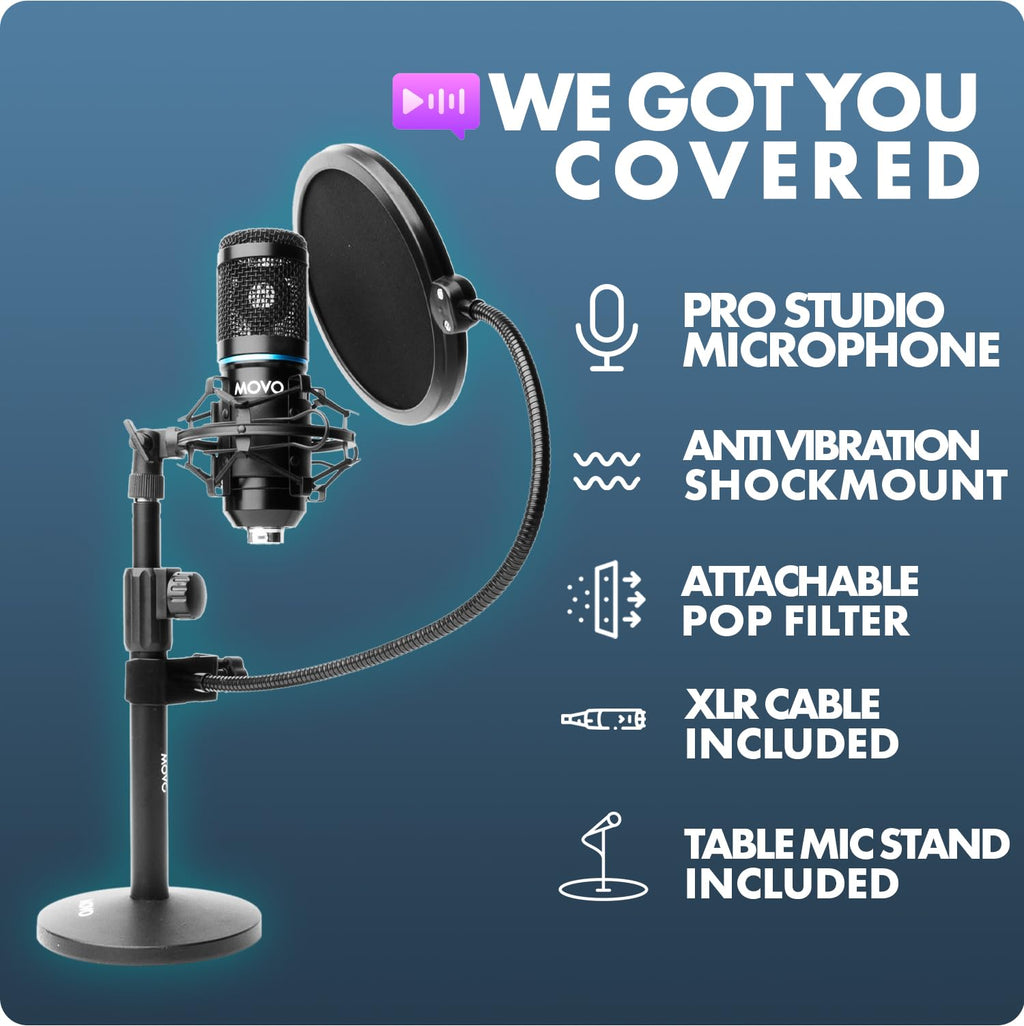 Movo 4Pack Podcasting Bundle with Tabletop Stands