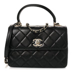 Lambskin Quilted Small Trendy CC Dual Handle Flap Bag Black