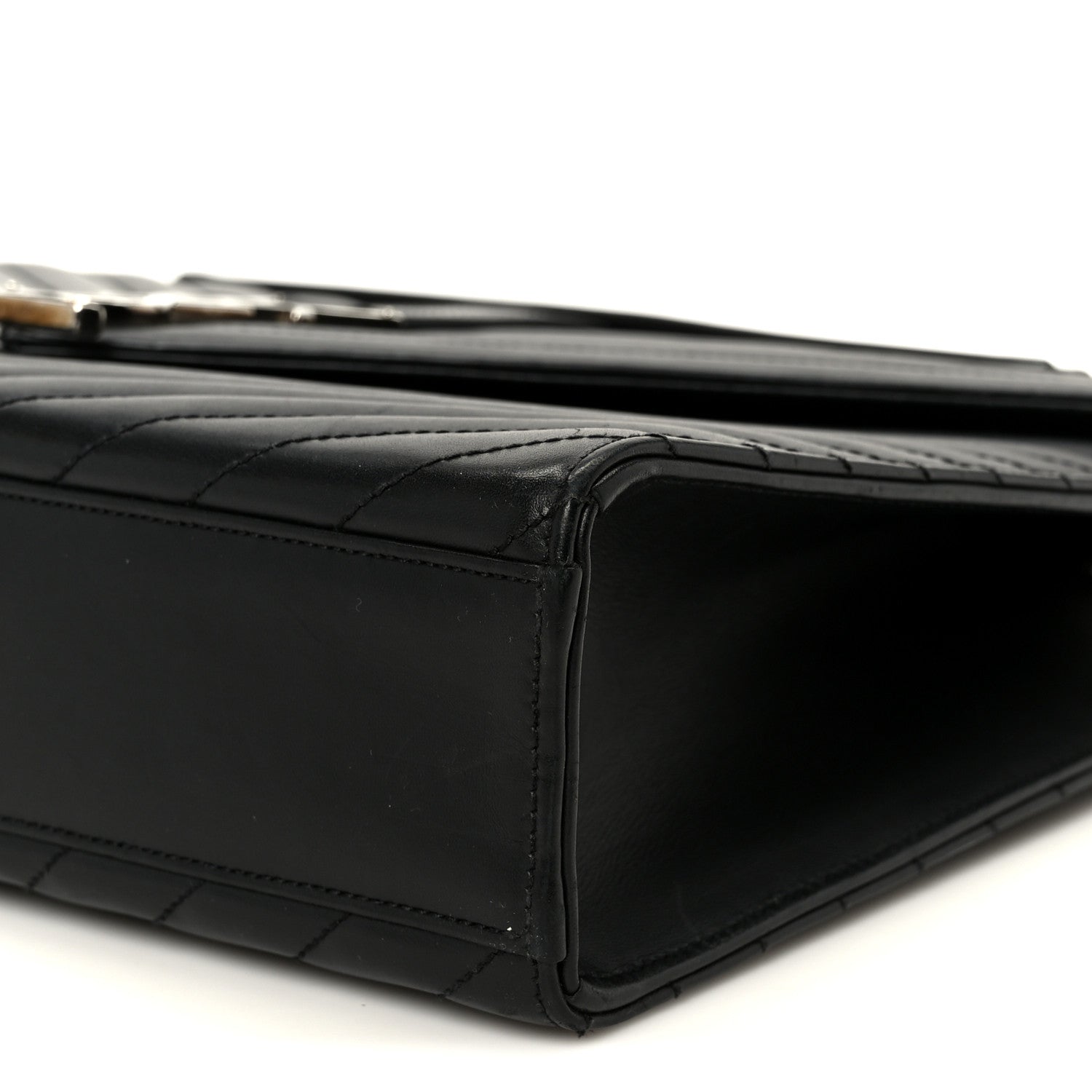 Smooth Calfskin Matelasse Chevron Large Monogram Satchel Black