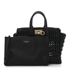 Raffia Calfskin The Studio Box Tote Black