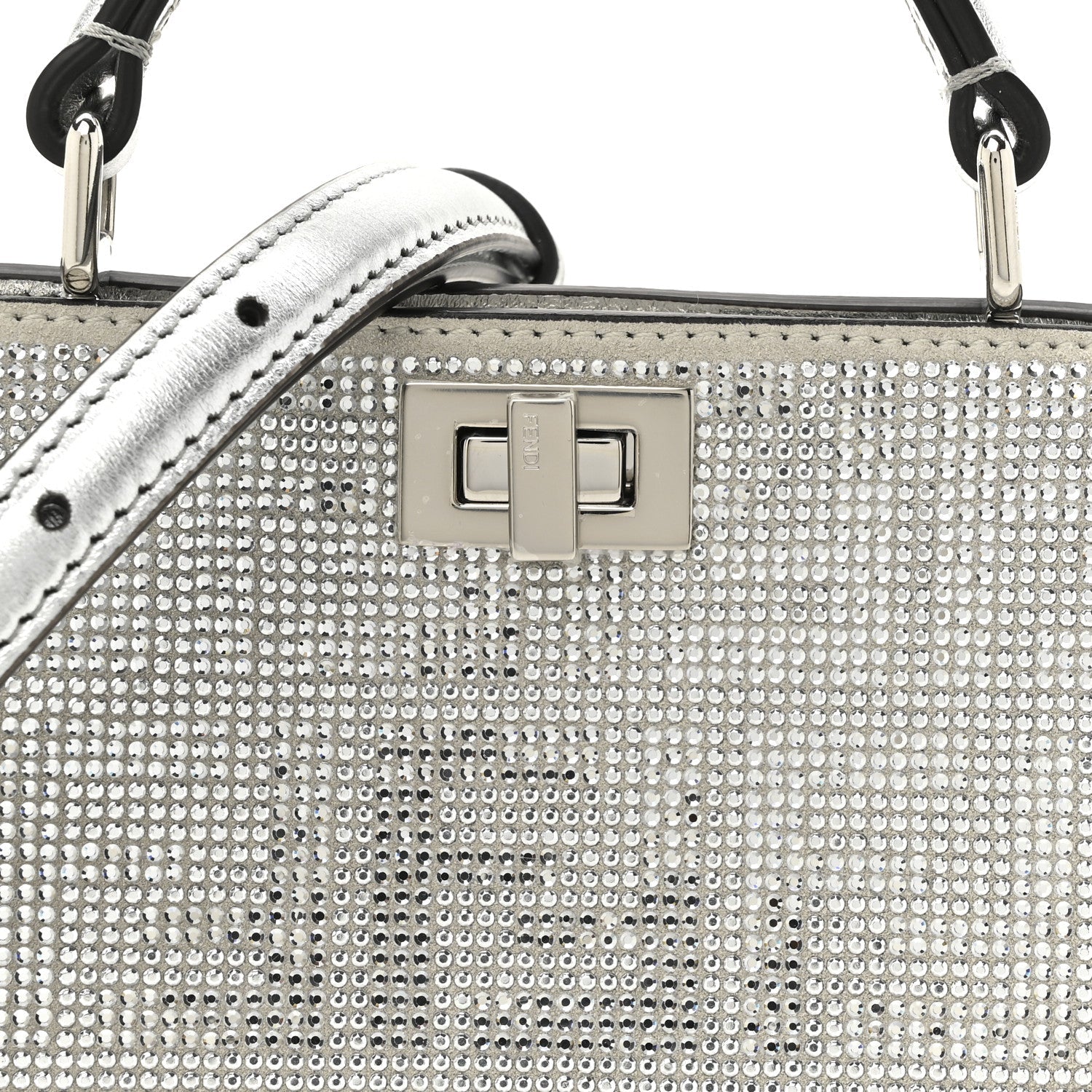 Crystal Vitello Laminato FF Petite Peekaboo I SEE U Satchel Crystal Argento