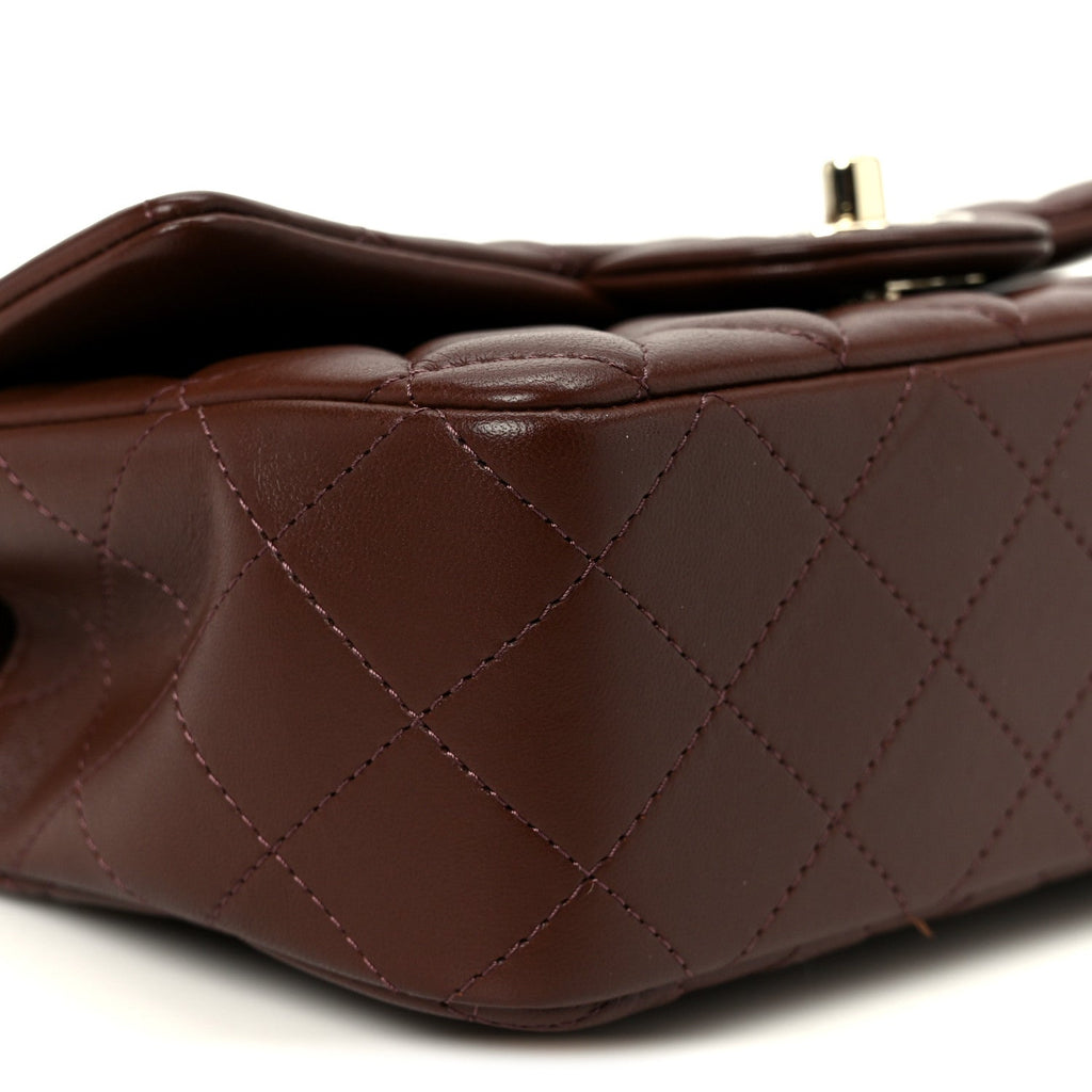 Lambskin Quilted Mini Top Handle Rectangular Flap Dark Brown