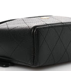 Goatskin Stitched Top Handle Slim Vanity With Chain Black