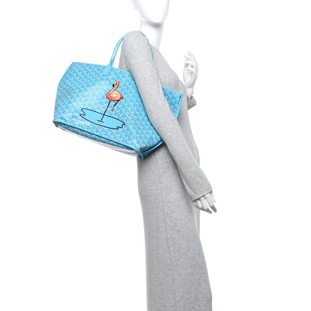 Goyardine Embroidered Flamingo Reversible Anjou PM Sky Blue