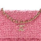 Tweed Quilted Flap Chain Waist Bag Pink