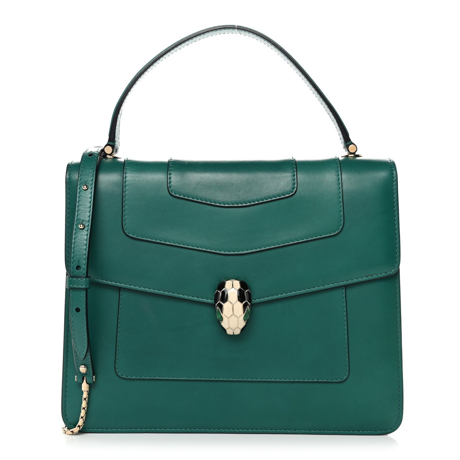 Calfskin Large Serpenti Forever Top Handle Emerald Green