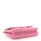 Tweed Quilted Flap Chain Waist Bag Pink