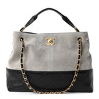 Suede Calfskin Shiny Lambskin Quilted Small Coco Base Shopping Bag Grey Black