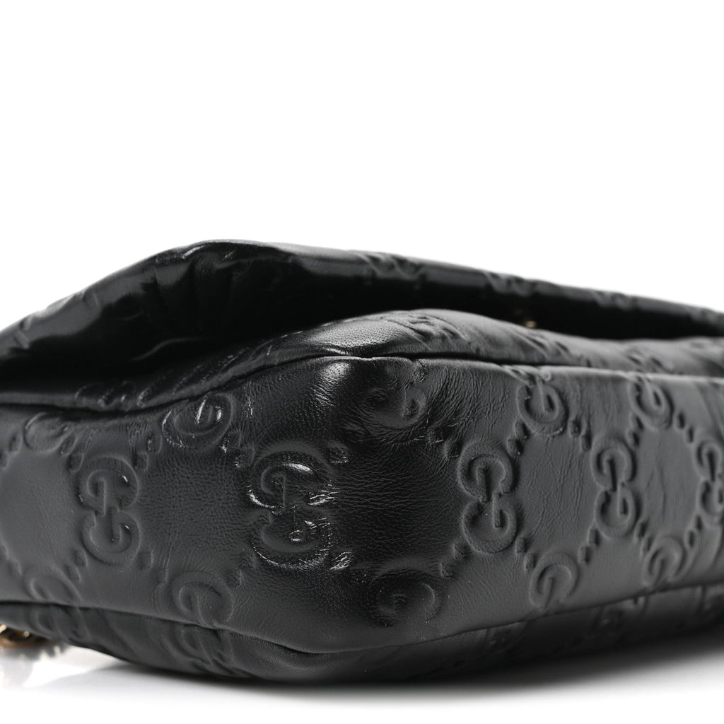 Lambskin Embossed Mini GG Milano Top Handle Shoulder Bag Black
