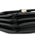 Lambskin Quilted Top Handle Flap Clutch With Chain Black