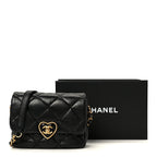 Lambskin Resin Quilted Mini Heart Square Flap Black