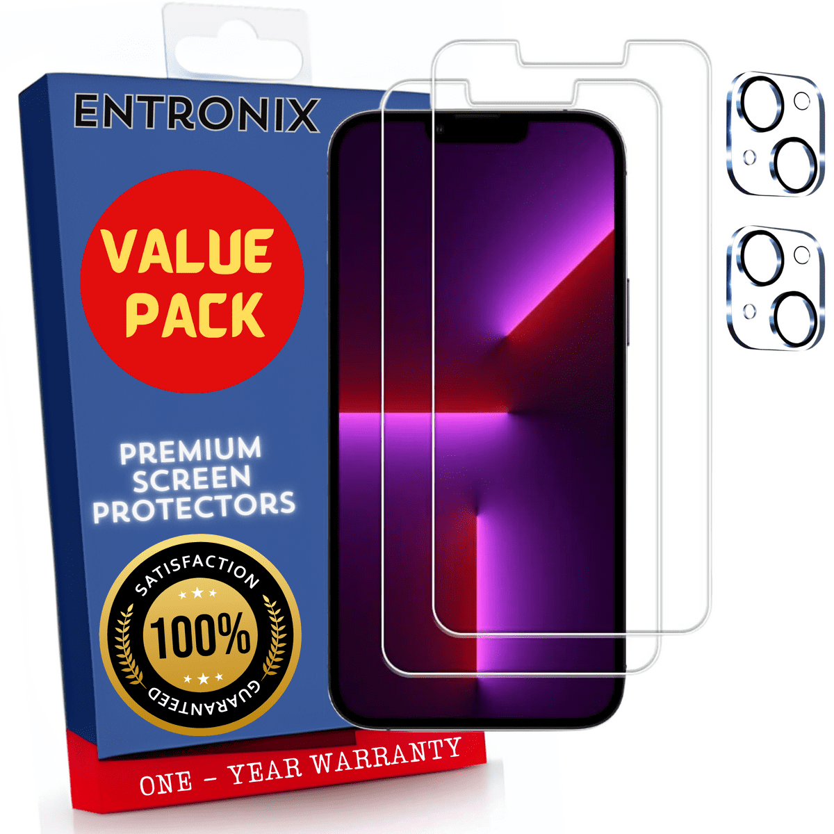 Entronix Clear Screen Protector & Camera Lens Protector Compatible with iPhone 14 Plus - 4-Piece Combo