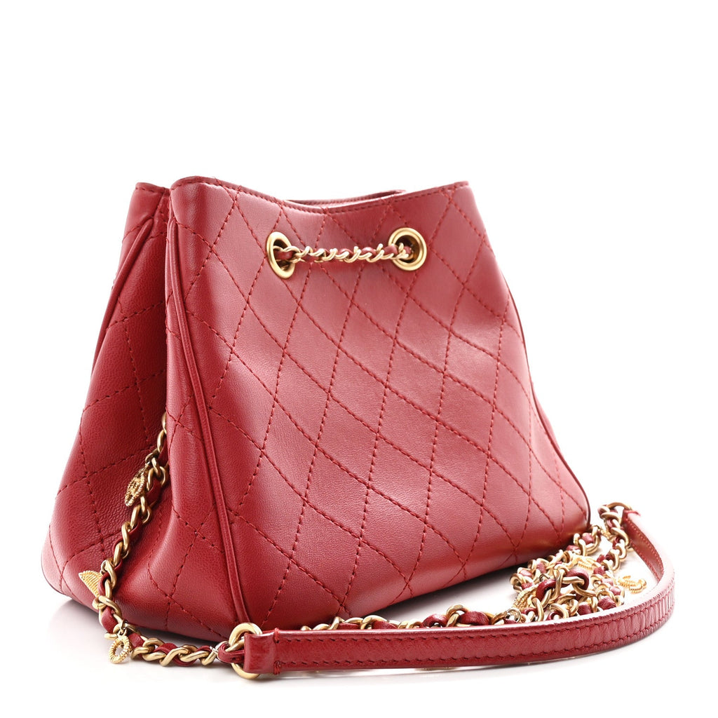 Calfskin Stitched Small Egyptian Amulet Drawstring Bag Red
