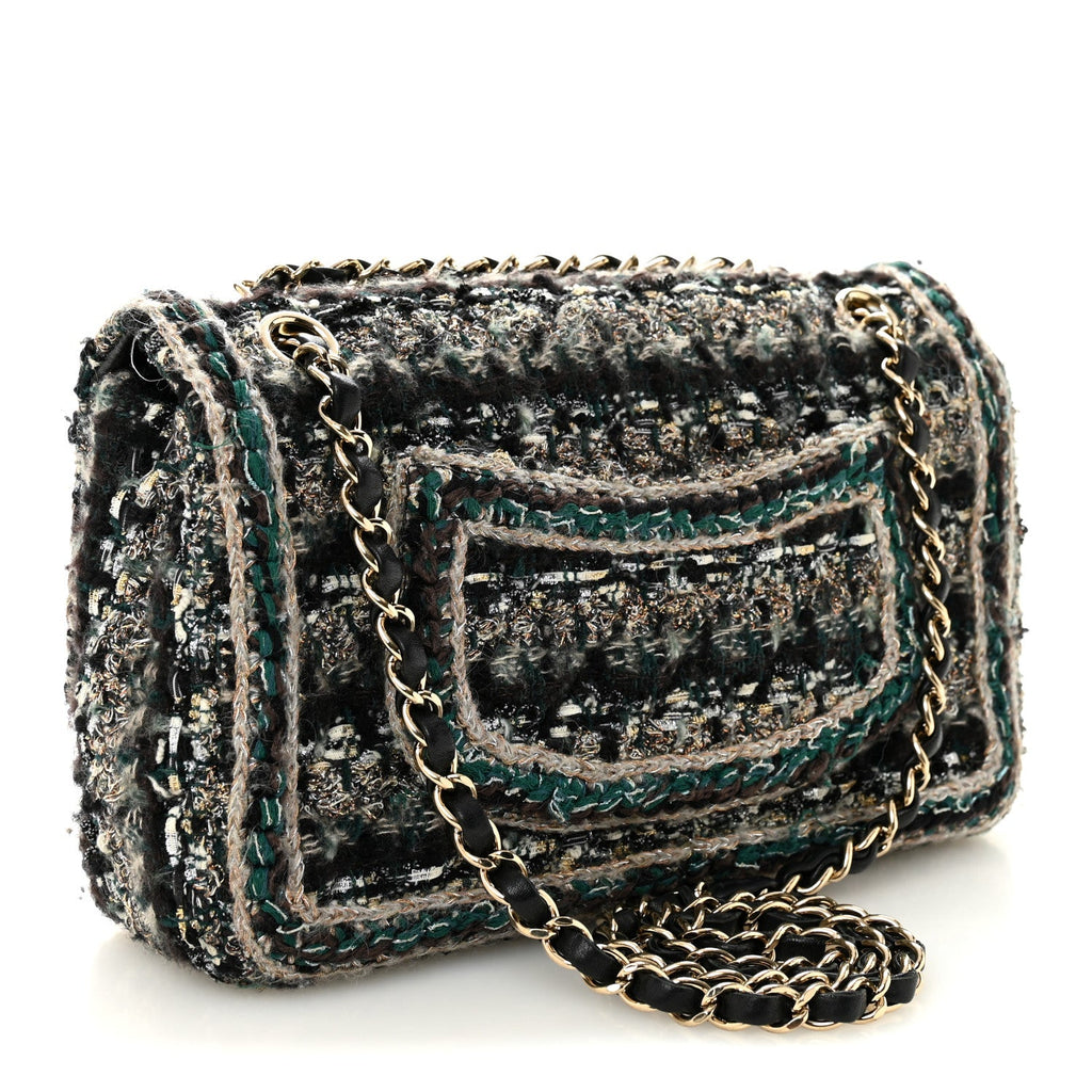 Tweed Braid Medium Flap Turquoise Multicolor
