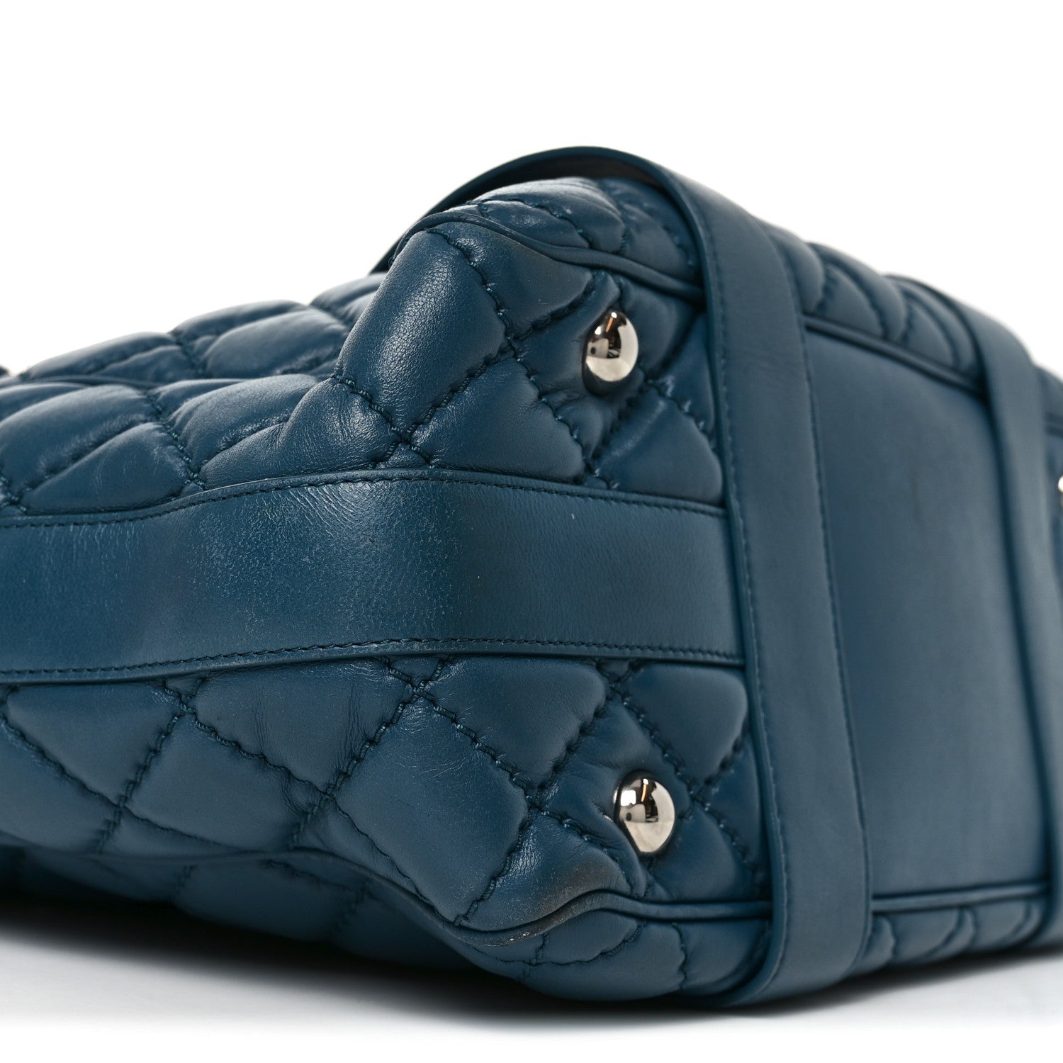 Lambskin Quilted Easy Carry Shopping Tote Blue