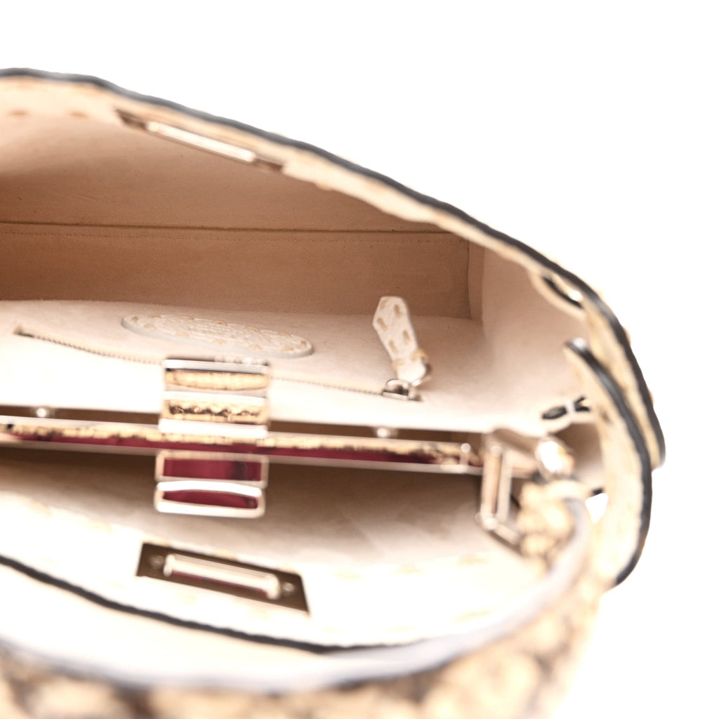 Cuoio Romano Snakeskin Selleria Mini Peekaboo Iconic Satchel White Stone