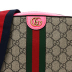 GG Supreme Monogram Textured Dollar Calfskin Web Ophidia Small Crossbody Bag Beige Ebony Fuchsia