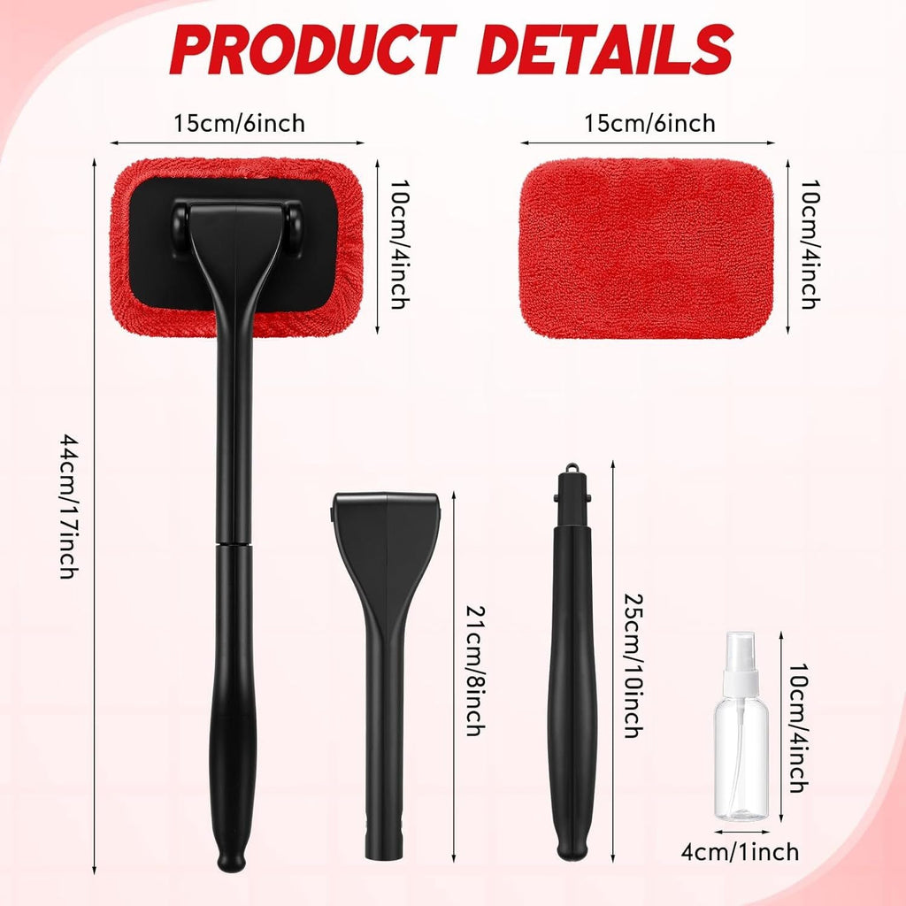 8 Pcs Car Windshield Cleaner Tool Kit with Extendable Handle, Microfiber Towel Pads, Brush, Empty Spray Bottle for Auto Glass Wiper Suvs Rvs & Home Windows(Red)