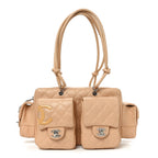 Calfskin Quilted Small Cambon Multipocket Reporter Beige