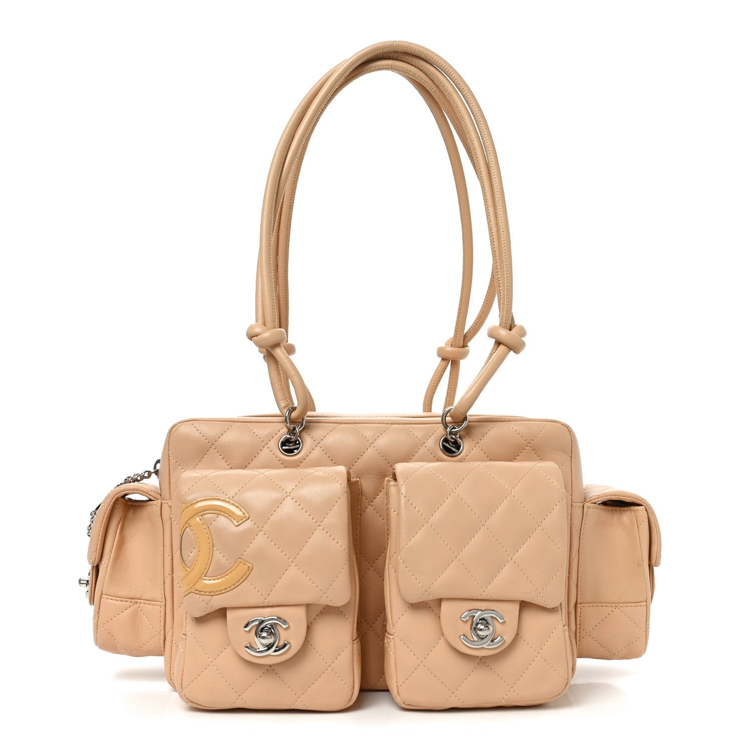 Calfskin Quilted Small Cambon Multipocket Reporter Beige