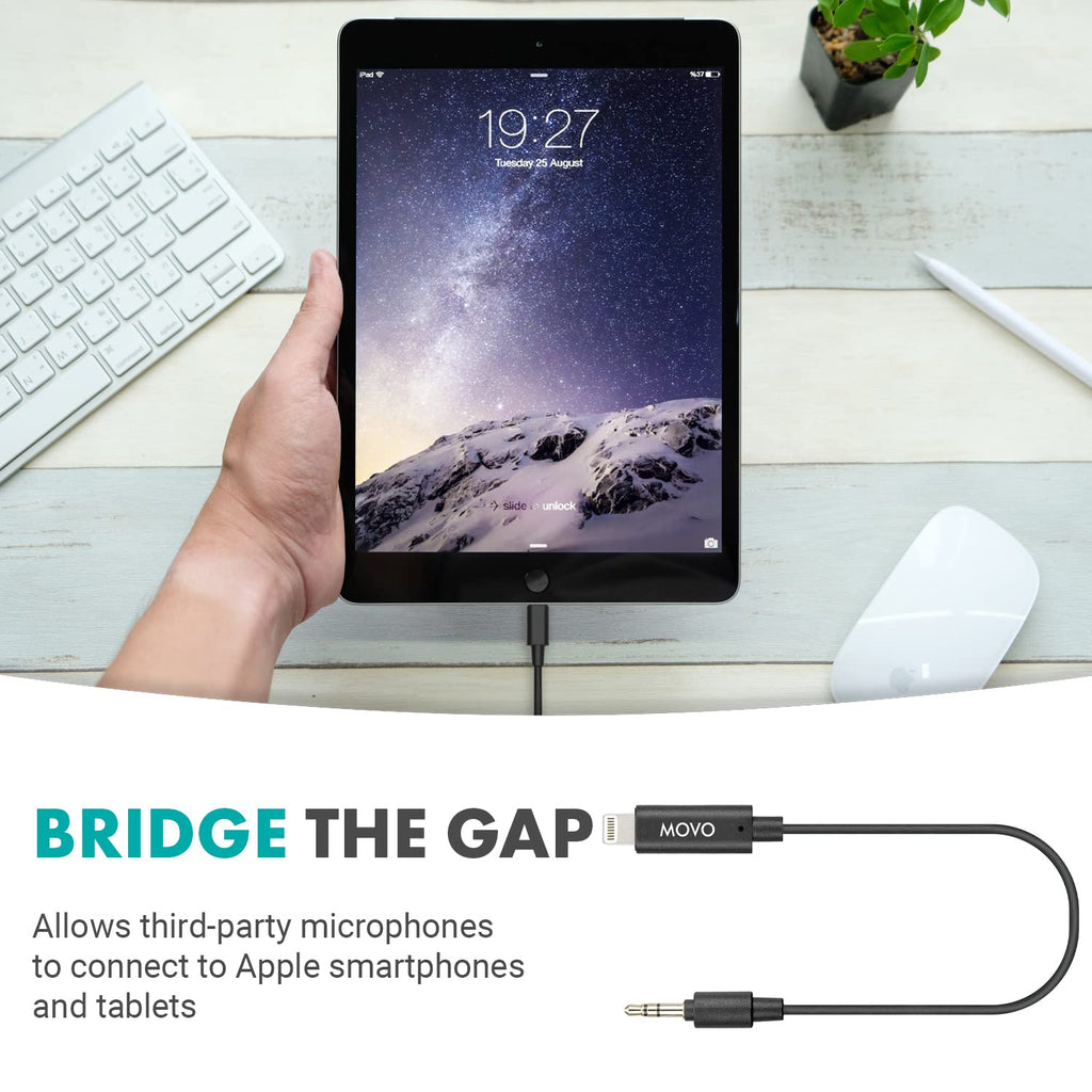 Movo IMA-4 TRS to Lightning Adapter - Compatible with iPhone and iOS Devices