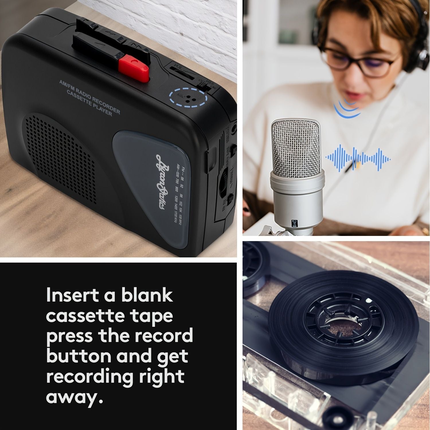 Portable Cassette Players Recorders FM AM Radio Walkman Tape Player Built In Mic External Speakers Manual Record