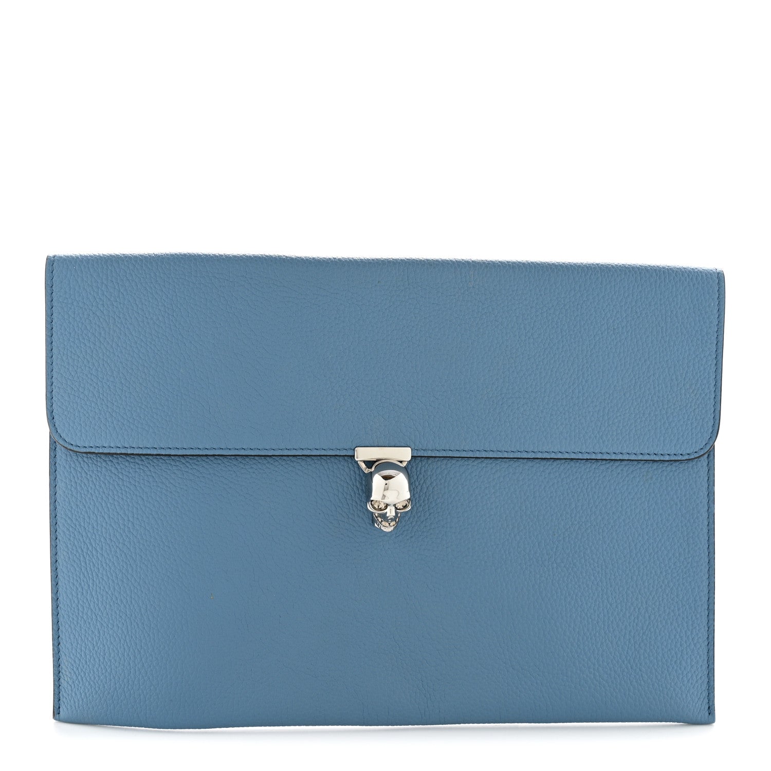 Calfskin Skull Envelope Clutch Blue