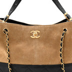 Suede Calfskin Shiny Lambskin Quilted Small Coco Base Shopping Bag Beige Black