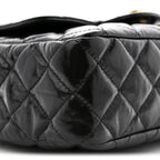 Shiny Crumpled Calfskin Quilted Wavy CC Hobo Black