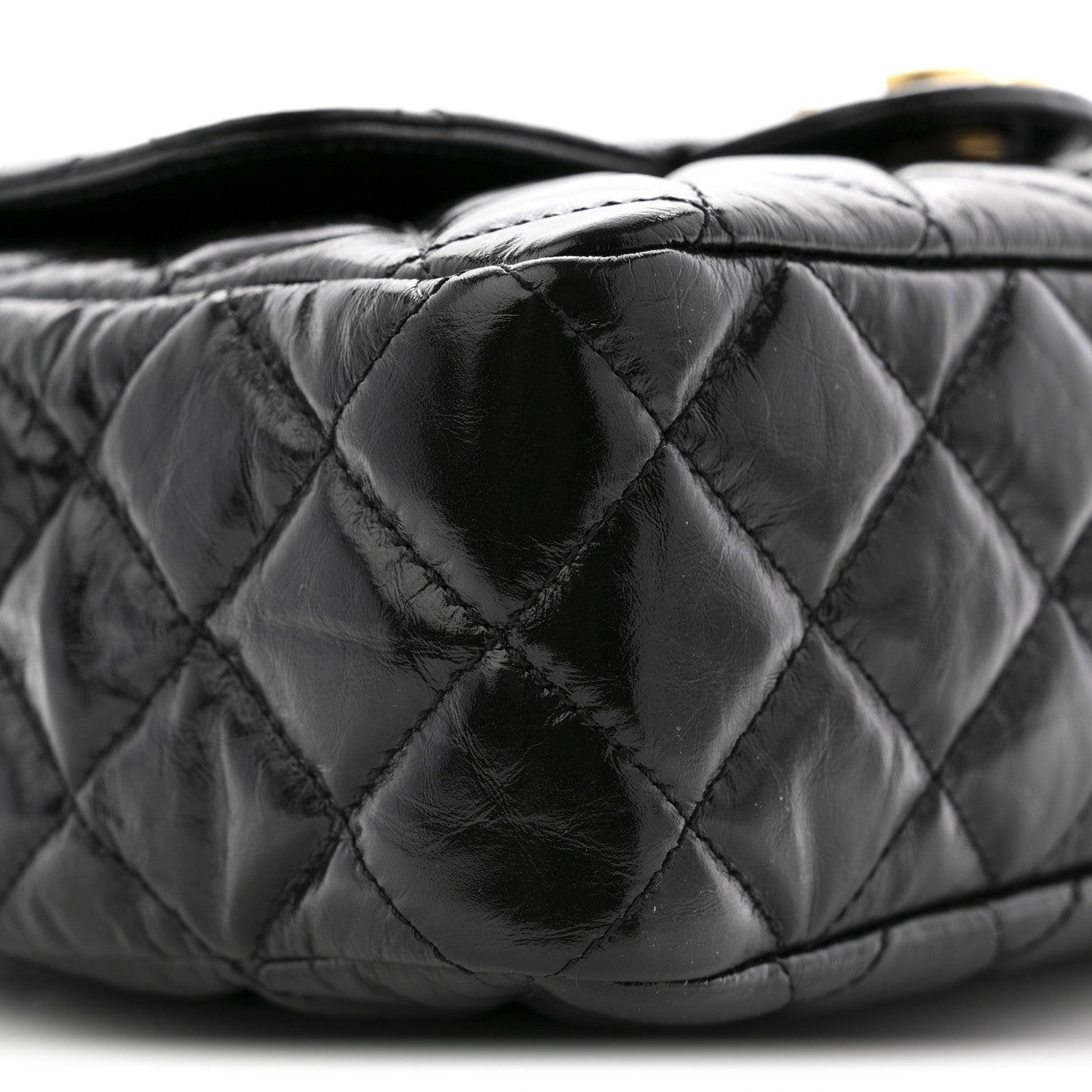 Shiny Crumpled Calfskin Quilted Wavy CC Hobo Black