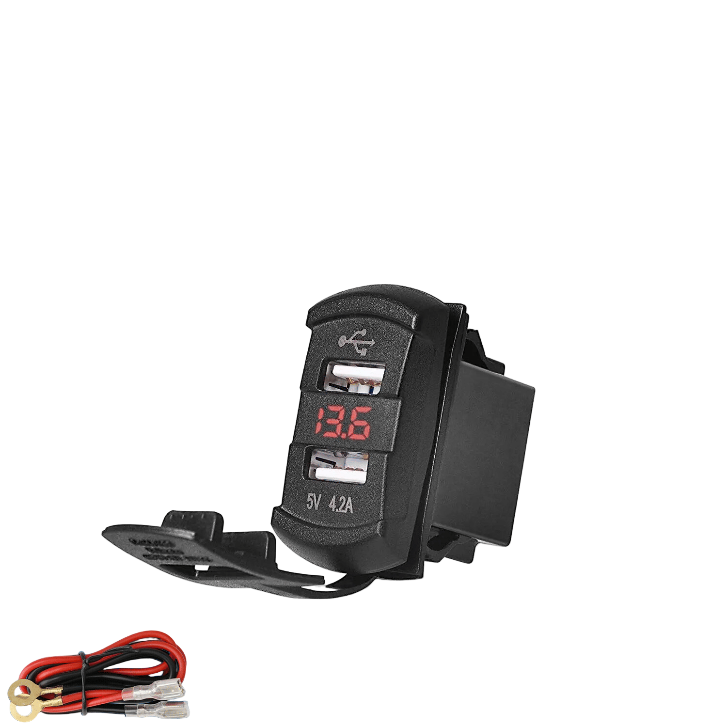 12V Dual USB Charger Socket LED Voltage Voltmeter Rocker Switch Panel Car Boat