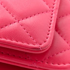 Lambskin Quilted Trendy CC Wallet On Chain WOC Dark Pink