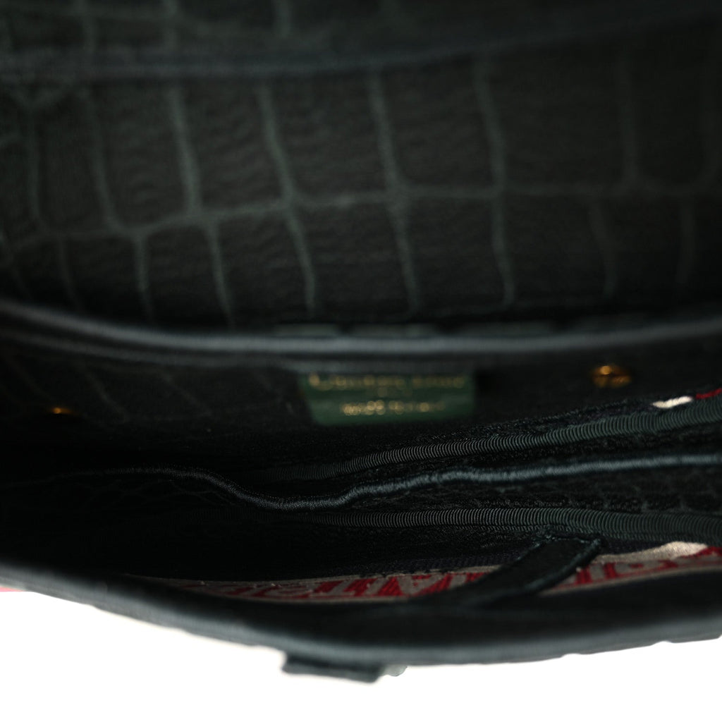 Velvet Crocodile Effect Saddle Bag Green