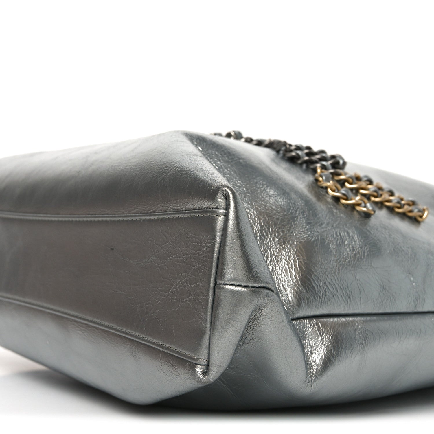 Metallic Crumpled Calfskin Chain 20s Signe Tote Silver