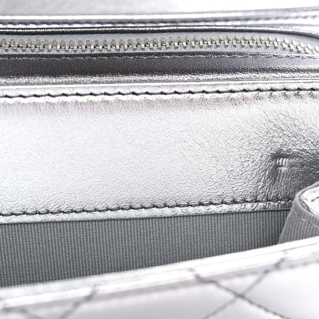 Metallic Lambskin Like A Wallet Flap Silvery Black