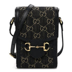 Jacquard Black Denim GG Monogram Textured Dollar Calfskin Mini Horsebit 1955 Crossbody Bag Black Ivory