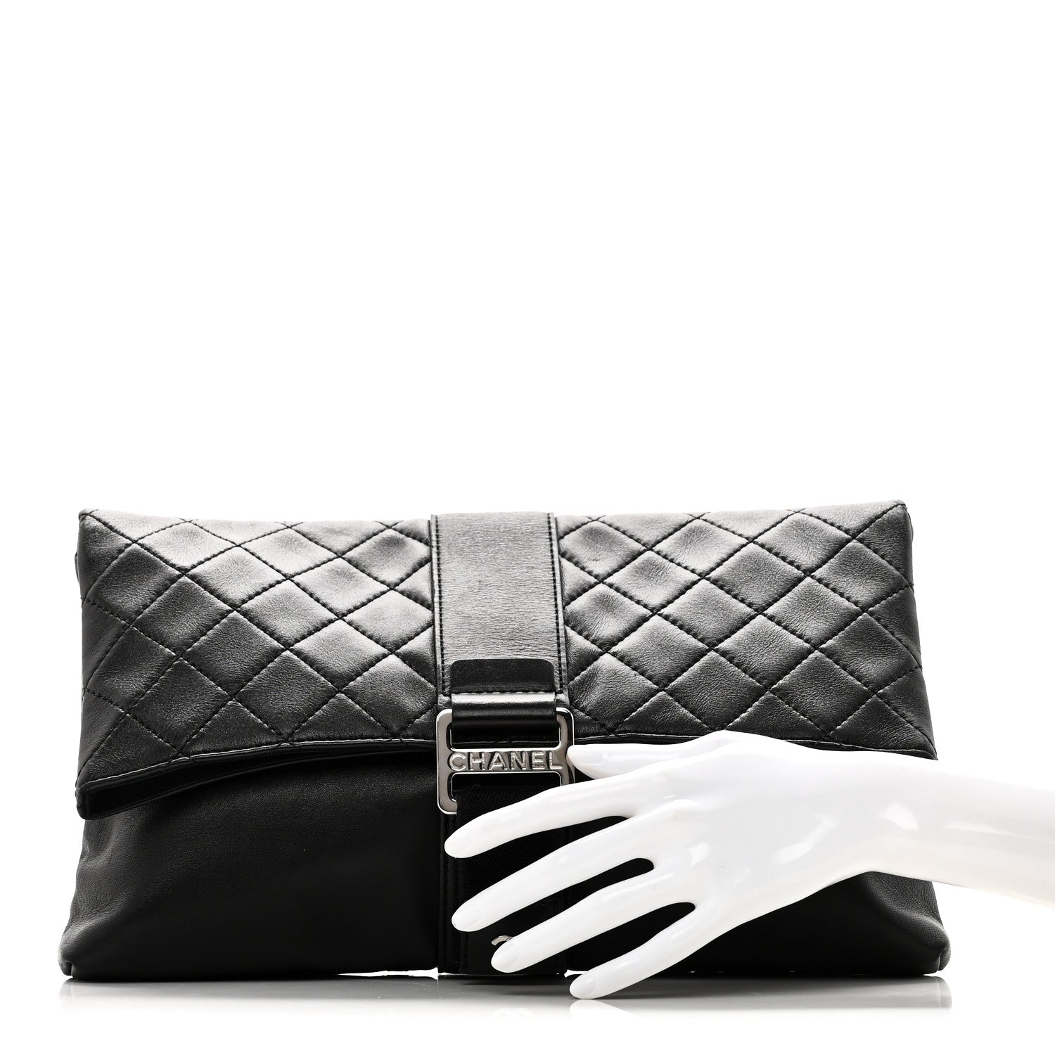 Lambskin Quilted Grip Clutch Black