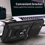 Kickstand Ring Holder With Slide Camera Cover Tpu Magnetic Car Mount For Galaxy S23  In Black