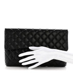 Lambskin Quilted Flap Clutch Black